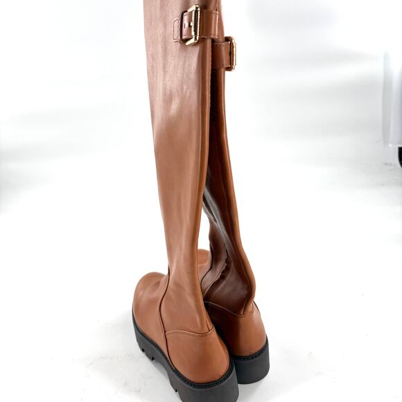 Franco Sarto Balinboot Tall Boots 7.5 NWOT Knee High Cognac Brown Leather Lug - Picture 8 of 12